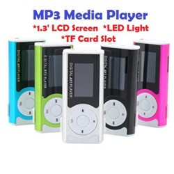 MP3 Music Player LCD Screen Rechargeable with Headphones Led Light Support External Micro Tf Sd Card Black