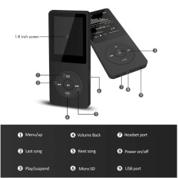 Mini Mp3 Player Mp4 E-book Recording Pen Fm Radio Multi-functional Electronic Memory Card Speaker With Charging Line Headphones black