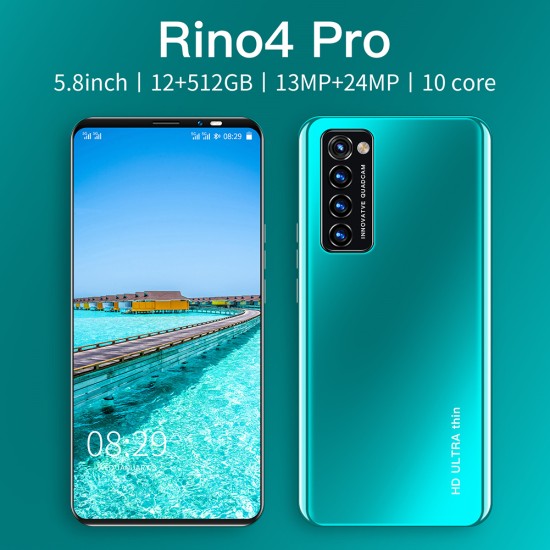 5.8 Inch Rino4 Pro Smart Phone Facial Recognition HD MTK6580 Quad Core 512MB RAM 4GB ROM 4800Mah Android 10.0 Smart Phone Green EU Plug