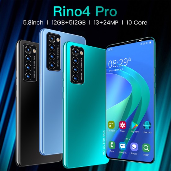 5.8 Inch Rino4 Pro Smart Phone Facial Recognition HD MTK6580 Quad Core 512MB RAM 4GB ROM 4800Mah Android 10.0 Smart Phone Black EU Plug