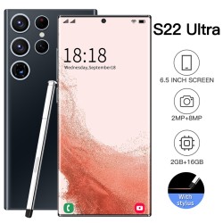 6.5 Inch HD S22ultra Smartphone MTK6580P Quad-core 2GB RAM 16GB ROM Face Recognition Android 8.1 Phone Black EU Plug
