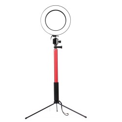 3 in 1 LED Ring Light Photo Photography Dimmable Video for Smartphone with Tripod Selfie Stick & Phone Holder Red 26CM