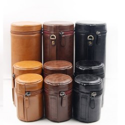 Retro PU Leather Lens Pouch Bag Protective Case for Universal DSLR Camera coffee_Medium