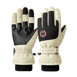 1 Pair Men Women Outdoor Ski Gloves Windproof Waterproof Non-slip Touch Screen Winter Warm Gloves SK28 Beige