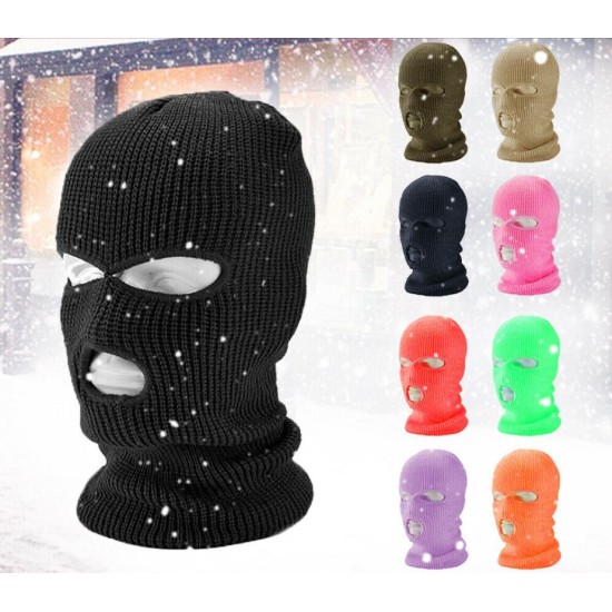 Face Mask Ski Mask Winter Cap 3 Hole Balaclava Hood  Warm Beanie Hat  Three-hole fluorescent green_One size