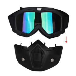 Men/Women Retro Outdoor Cycling Mask Goggles Snow Sports Skiing Full Face Mask Glasses -Vertical black frame + colorful lens