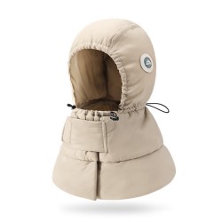 Outdoor Down Cotton Ski Hat Windproof Waterproof Thick Winter Warm Hat with Neck Flap for Hiking Fishing Khaki