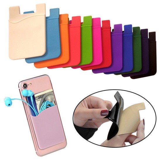 Fashion Simple Adhesive Silicone Card Pocket Money Pouch Case for Cell Phone blue