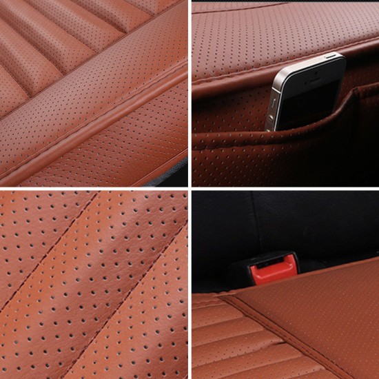 Car Front Seat Cover PU Non-slip Car Seat Cushion Cover for Four Seasons beige