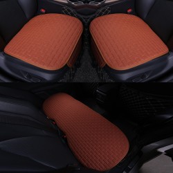 Car Seat Cover set Four Seasons Universal Design Linen Fabric Front Breathable Back Row Protection Cushion Yellow _Small 3-piece suit