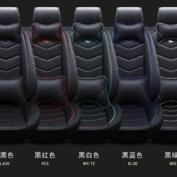 Universal Car Seat Covers 3D PU Leather Set Cushion Full Protector Black Green Standard Edition