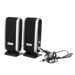 2 Pcs USB Power Computer Speakers Stereo 3.5mm with Ear Jack for Desktop PC Laptop black