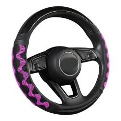 Car Supplies Steering Wheel Cover Genuine Leather SUV Four Seasons Universal Absorbent Non-slip  Cow Skin Cover Black and purple_38cm