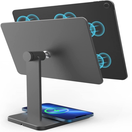 2-in-1 Magnetic Stand with Fast Wireless Charging Base for iPad11 Detachable Folding Holder Black