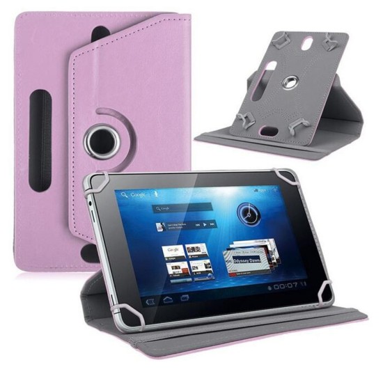 7/8/9/10 Inch Universal 360 Degree Rotating Four Hook Leather Tablet Protection Case Pink_9 inch