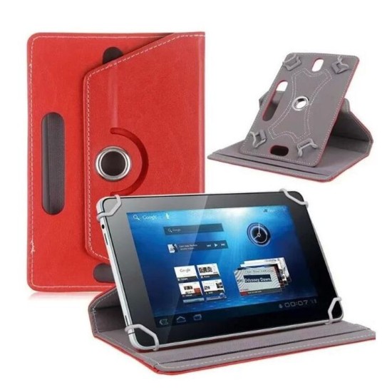 7/8/9/10 Inch Universal 360 Degree Rotating Four Hook Leather Tablet Protection Case Red_10 inch