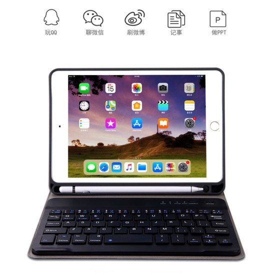 For iPad 10.2 Tablet Touch Keyboard Textured PU Leather Cover Wireless Bluetooth3.0 Connect Overall Protection Stand Function  blue_iPad 10.2 regular version