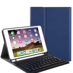 For iPad 10.2 Tablet Touch Keyboard Textured PU Leather Cover Wireless Bluetooth3.0 Connect Overall Protection Stand Function  blue_iPad 10.2 regular version