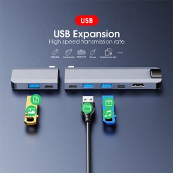 Usb C Hub Compatible for Macbook Pro Air M1, Dual Type-c To Usb 3.0 4k Hdmi-compatible Rj45 Pd 3 Sd/tf Adapter Gray silver