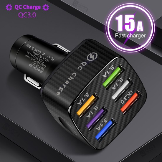 15a Portable Luminous Car  Charger Built-in Overcurrent Protection Fast Charging 6usb Qc3.0 5v9v12v Car Interior Accessories Car Goods White