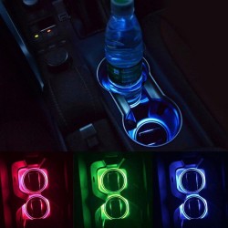 2 Pack Solar LED Light Cup Holder Bottom Pad Mat Interior Decoration For All Cars  Blue