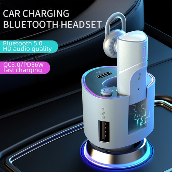 2-in-1 Car Kit Fast Charging Charger Bluetooth Wireless Hands-free Noise Canceling Headphones Black