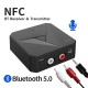 2-in-1 NFC Bluetooth-compatible 5.0 Receiver Transmitter Car Speaker Hands-free Calling 3.5mm Aux Jack Rca Music Wireless Audio Adapter black