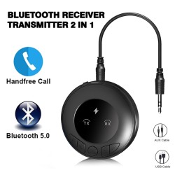 2-in-1 Wireless Audio Adapter Aux TV Car Computer Speaker Headphone Transmitter Bluetooth 5.0 Black