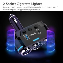 2-way Car Cigarette Lighter Socket Splitter Portable Dual USB Car Charger Dual-socket Cigarette Lighter Black