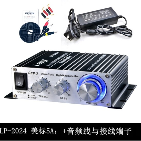 2024A Digital Audio Amplifier Power AMP Hi-Fi Home Stereo Class-T Car DIY Player 2CH RMS 20W BASS For MP3 MP4 iPod Digital Amplifier white_2024A black +5A and accessories