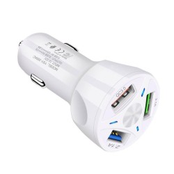 3-port Usb Car Fast Charger DC 12-24v Multi-port 1.1a/2a/2.1a Lighting Display White
