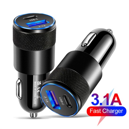 3.1A 15w Car Charger Usb Cigarette Lighter Adapter Car Auto Replacement Battery Fast Charger Black