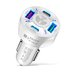 4-in-1 Car Charger Fast Charging Dock Pd 20w Type-c QC3.0 Usb 3.1a Fast for Mobile Phones Tablets Driving Recorders White