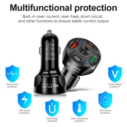 4-in-1 Car Charger Fast Charging Dock Pd 20w Type-c QC3.0 Usb 3.1a Fast for Mobile Phones Tablets Driving Recorders Black