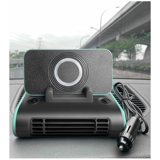 4-in-1 Car Fan Center Console Cooling Fans Wireless Charging Mobile Phone Holder Black Blue 12V