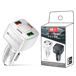 4-in-1 Type-C Fast Car Charger 38W Pd Qc3.0 3.1a 2usb Dual-Line for Iphone Xiaomi Huawei Mobile Adapter White