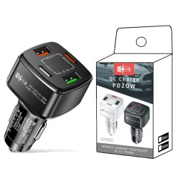 4-in-1 Type-C Fast Car Charger 38W Pd Qc3.0 3.1a 2usb Dual-Line for Iphone Xiaomi Huawei Mobile Adapter Black