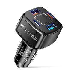 4-in-1 Usb Charger Fast Charging Dock Type-c 38w Pd Qc3.0 3.1a 2usb Dual Line Car Charger Adapter Black