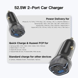 40w Usb Dual Port Fast Car  Charger Adapter, Compatible For Iphone 12 11 Pro Max Xs Samsung Galaxy S20 S21 Lg Ipad Macbook Pro black