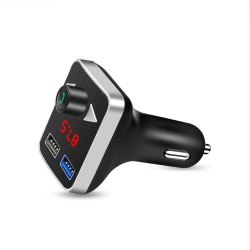 Stereo Car Fm Transmitter Bluetooth 5.0 Hands-free with Dual USB Charging Adapter Silver Black