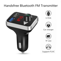 Stereo Car Fm Transmitter Bluetooth 5.0 Hands-free with Dual USB Charging Adapter Silver Black
