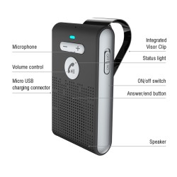 Sun Visor Car Speaker Wireless Handsfree Speakerphone Hands-free Car Kit Bluetooth Black