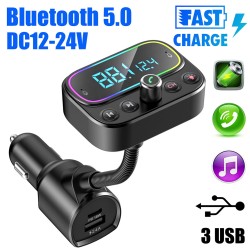 T67 Car Bluetooth-compatible Mp3 Player Hands-free Calling Car Charger Qc3.0 Aux Radio Adapter Black