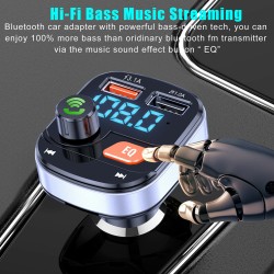 Wireless Fm Transmitter Dual USB Chargers Hands-free Radio Adapter Bluetooth 5.0 Black
