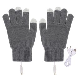 1 Pair USB Heated Gloves Electric Heating Warming Touch-screen Gloves Windproof Grey