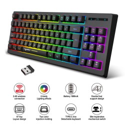 2.4G Wireless Keyboard RGB Multiple Backlight Modes Protable Gaming Office Keyboard Black