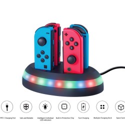 4-in-1 Controller Charger Station Fast Charging Dock Stand with LED Light for Nintendo Switch Joy-con black