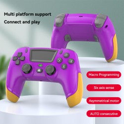 Wireless Bluetooth Gamepad Vibration 6-axis Console Controller Joystick Compatible for Ps4 Purple Yellow