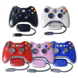 Wireless Controller Joysticks Bluetooth Vibration Gamepad Handle with 2.4G Receiver Compatible for Xbox360 PC Blue
