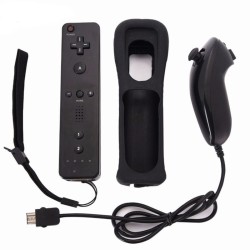 Wireless Remote Controller + Nunchuck with Silicone Case Accessories for Nintendo Wii Game Console Black